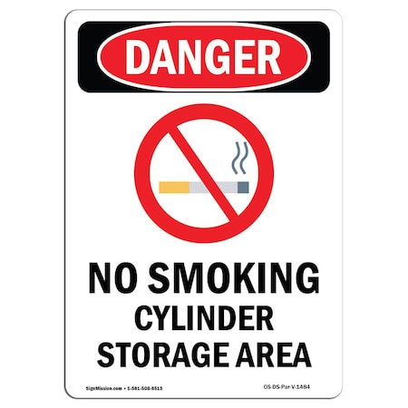 OSHA Danger Sign, No Smoking Cylinder, 18in X 12in Decal